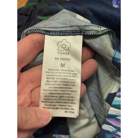 FARM RIO Blue Floraline Ruffle Floral Print Midi Dress Puff Sleeve Size M - Picture 7 of 9